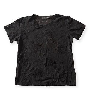 Impressions Vintage Dark Fairy Romantic Black Floral Lace Semi Sheer Top Size M